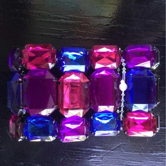 Purple Pink Blue Rhinestone Stretch Cuff Bracelet New - Picture 3 of 5
